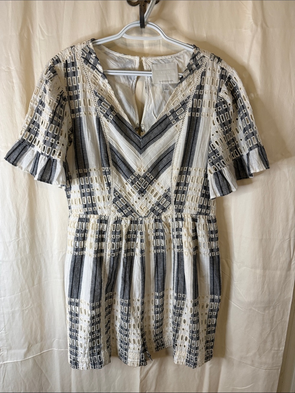 Anthropologie Black & Cream Geometric V‑Neck Romper